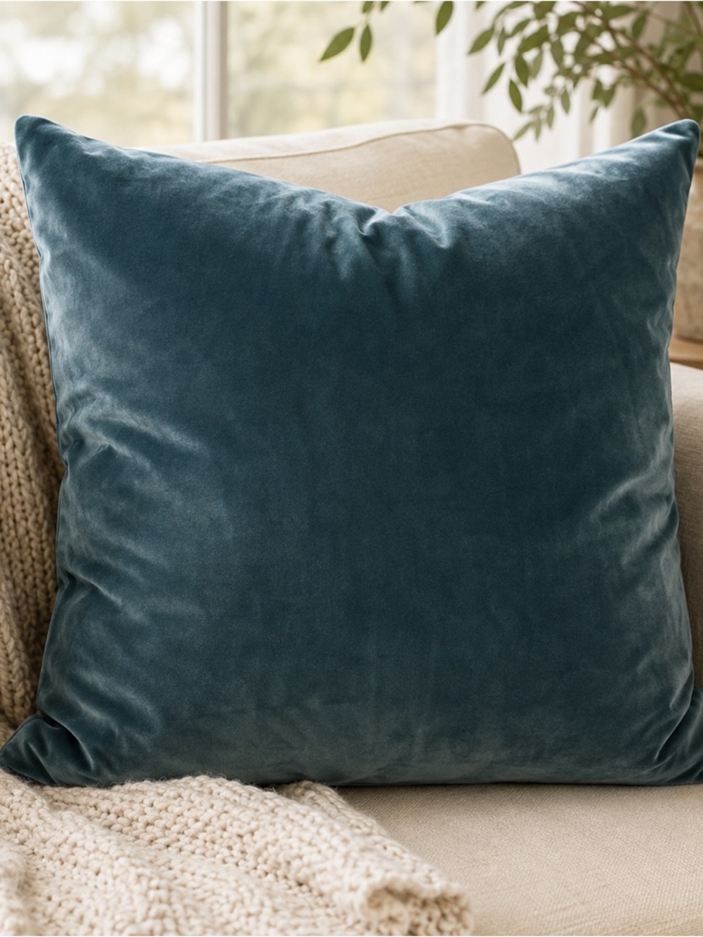 JUSPUREBET Soft Teal Velvet Euro Pillow Cover 26x26 Square Decorative Sham